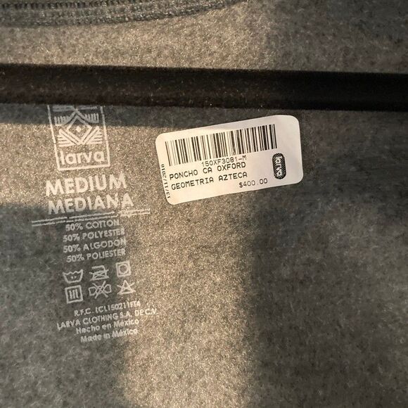 Larva Clothing Poncho Unisex Medium Grey Cotton Blend Aztec Geometric Pattern - Picture 2 of 6